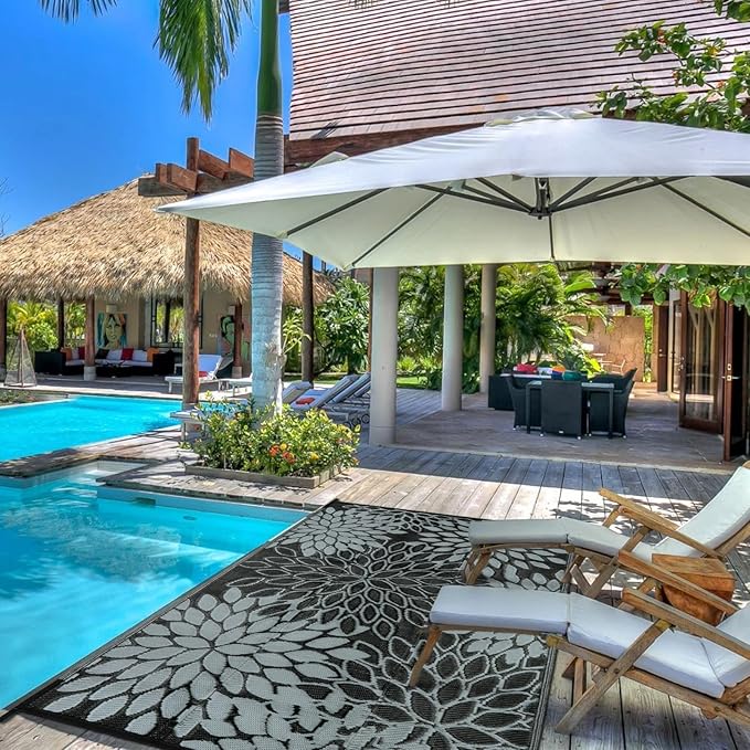 Anidaroel Outdoor Rugs 5x8ft for Patios Clearance Waterproof, Reversible Tropical Plastic Straw Camping Mat Outside Rug, Large Outdoor Area Rug for RV, Porch, Deck, Balcony, Picnic(5'x8')