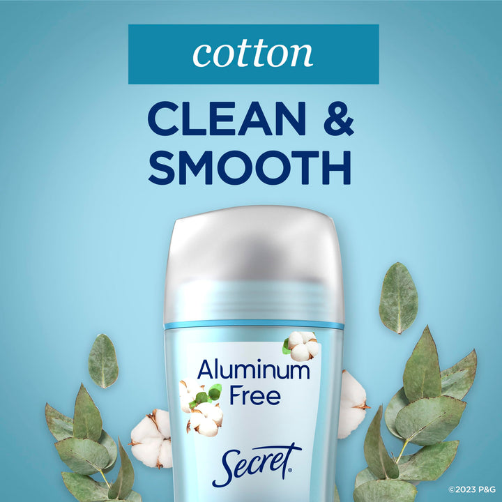 Secret Aluminum Free Deodorant for Women, 48hr Odor Protection, Free of Parabens Dyes Talc & Baking Soda, PH Balancing Minerals, Dry Solid, Cotton Scent, 2.4 oz
