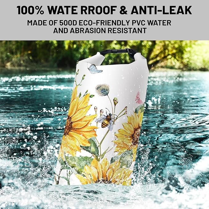 Waterproof Dry Bag,Roll Top Summer Sunflowers Waterproof Backpack 5L/10L/20L Floating and Lightweight Bags for Kayaking, Boating, Fishing, Swimming and Camping with Waterproof Phone Case