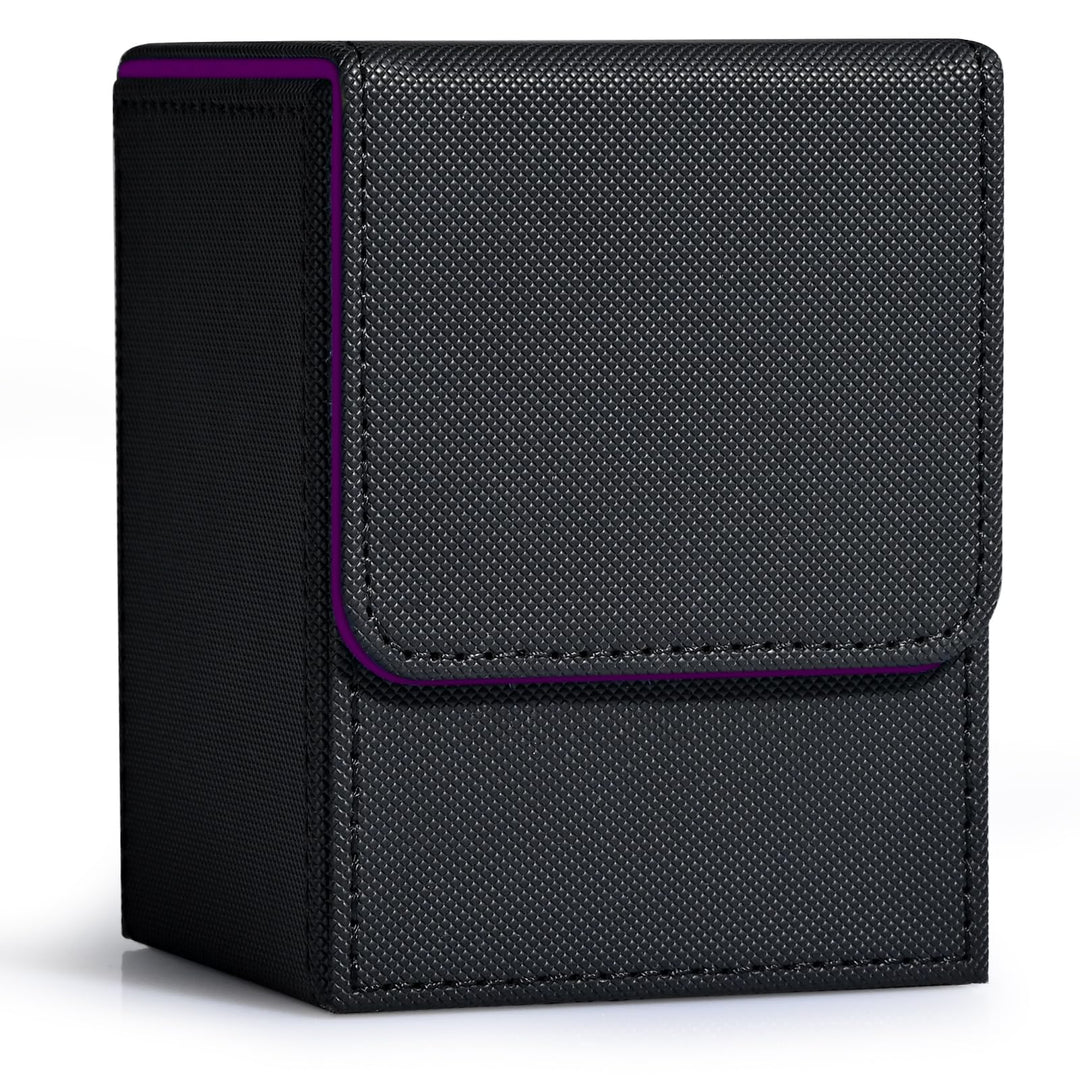 ZLCA Card Deck Box for Trading Cards, MTG YuGiOh Deck Case Holds 100+ Single Sleeved Cards, PU Leather Magnetic Card Storage Box Fits for TCG CCG Magic Game Cards (Black& Purple)