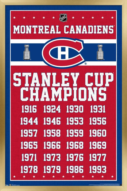 Trends International NHL Montreal Canadiens Champions 13 Wall Poster, 14.725" x 22.375", Gold Framed Version