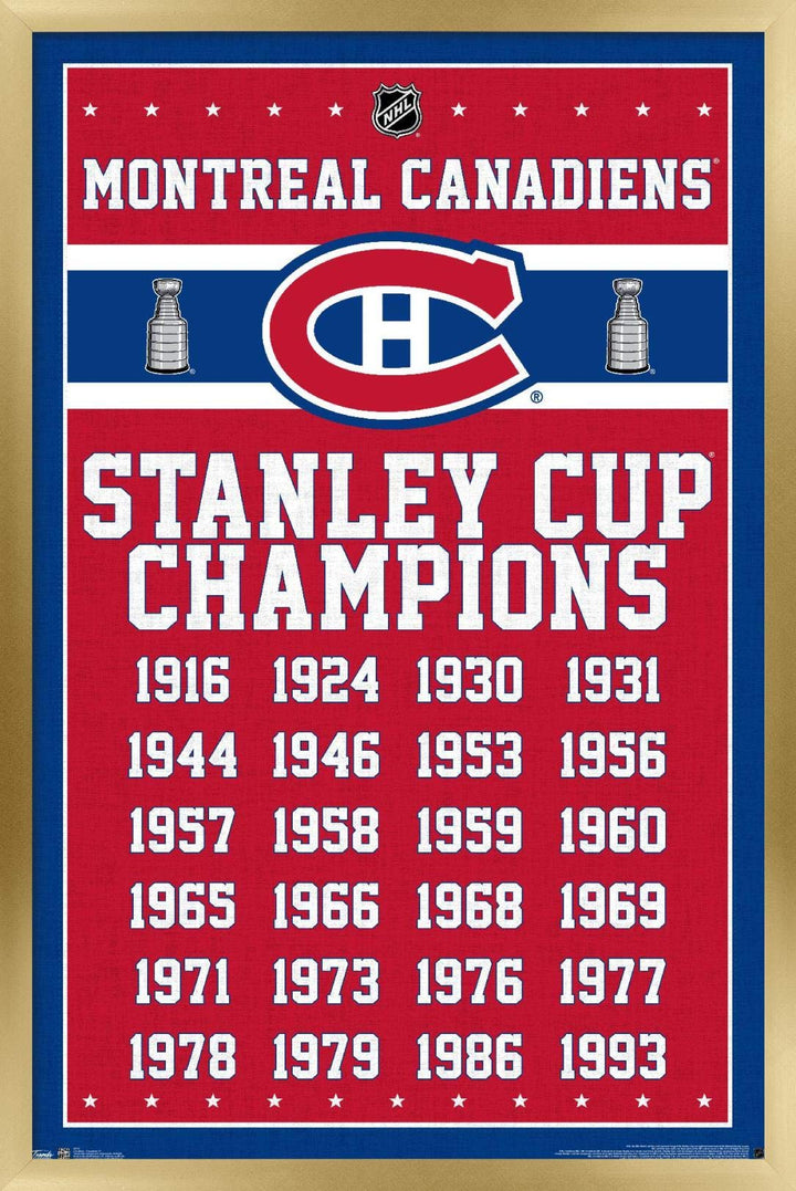 Trends International NHL Montreal Canadiens Champions 13 Wall Poster, 14.725" x 22.375", Gold Framed Version