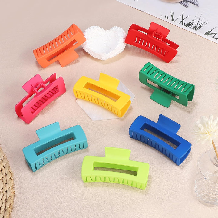 4.1 Inch Large Hair Claw Clips 8 Pcs Rectangle Big Hair Clips for Thick Hair Nonslip Claw Clips Acrylic Banana Jaw Clips Hair Accessories for Women and Girls (Dopamine)