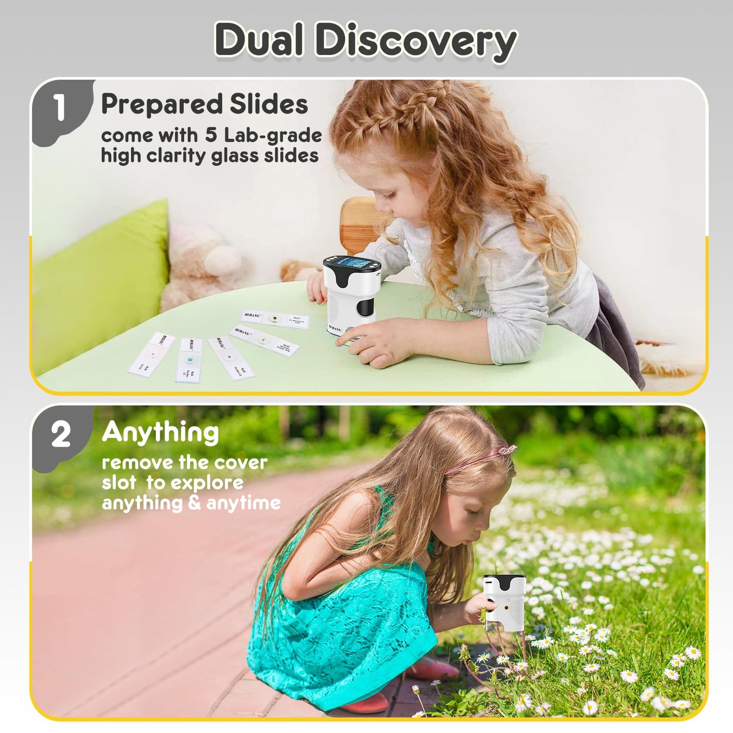 1000X Handheld Digital Microscope for Kids - 4K 2.0" Screen, Rechargeable Mini Labster Portable Pocket Scope, Includes Slides Kit - Science Gadget Edu Gift for Children Ages 4-12 (White)