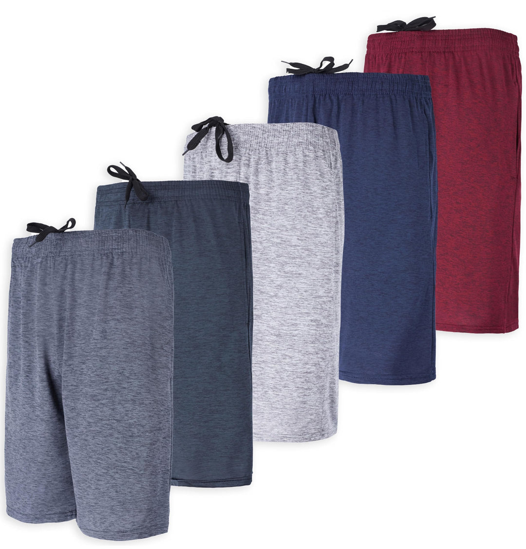 Real Essentials Mens Dry Fit Shorts Dri Active Wear Short Men Athletic Performance Basketball 9 Inch Inseam Sweat Tennis Soccer Running Essentials Gym Casual Workout Sports, Set 5, S, Pack of 5