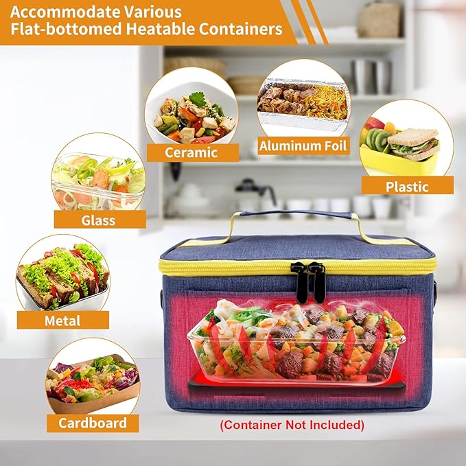 Aotto Portable Electric Lunch Box Food Heater - 110V Portable Oven and Food Warmer, Heated Lunch Box for Adults, Cook, Reheat, and Keep Meals Warm for Travel, Office, and Home - Navy Blue