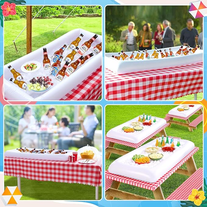 3PCS Inflatable Serving Bar Salad Ice Tray Food Drink Containers - BBQ Picnic Pool Party Supplies Buffet Luau Cooler,with a Drain Plug