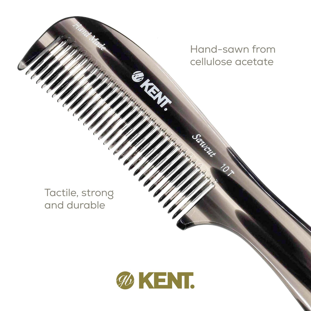 Kent 10T Large Hair Detangler Comb, Handmade Wide Tooth Comb for Curly Hair, Detangling Comb For Wet and Dry Hair, Rake Comb for Women Hair Combs for Thick Hair, Saw-Cut and Hand Polished (Graphite)