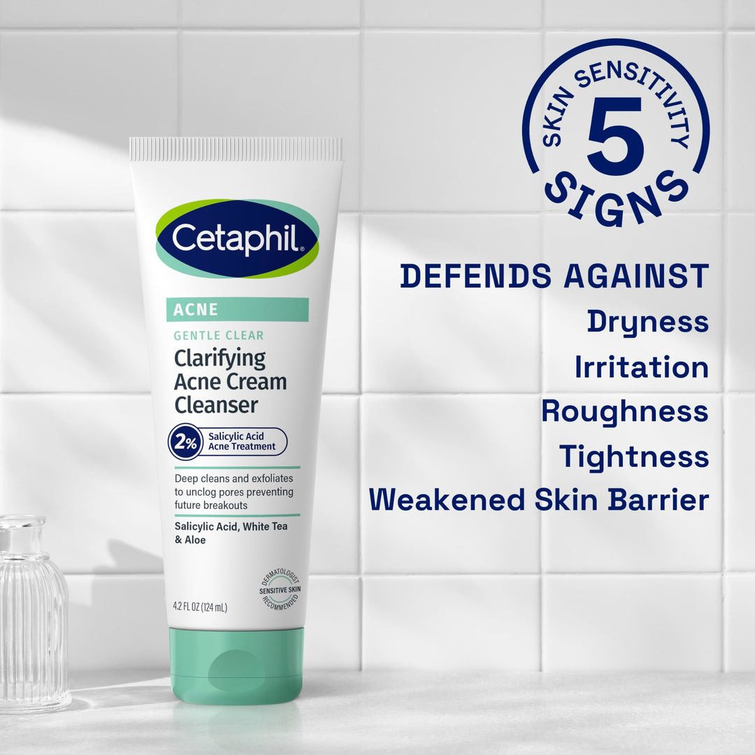 Cetaphil Acne Face Wash, Gentle Clear Clarifying Acne Cream Cleanser with 2% Salicylic Acid, Deep Cleans & Treats Acne Prone Skin, Skin Care for Sensitive Skin, 4.2oz
