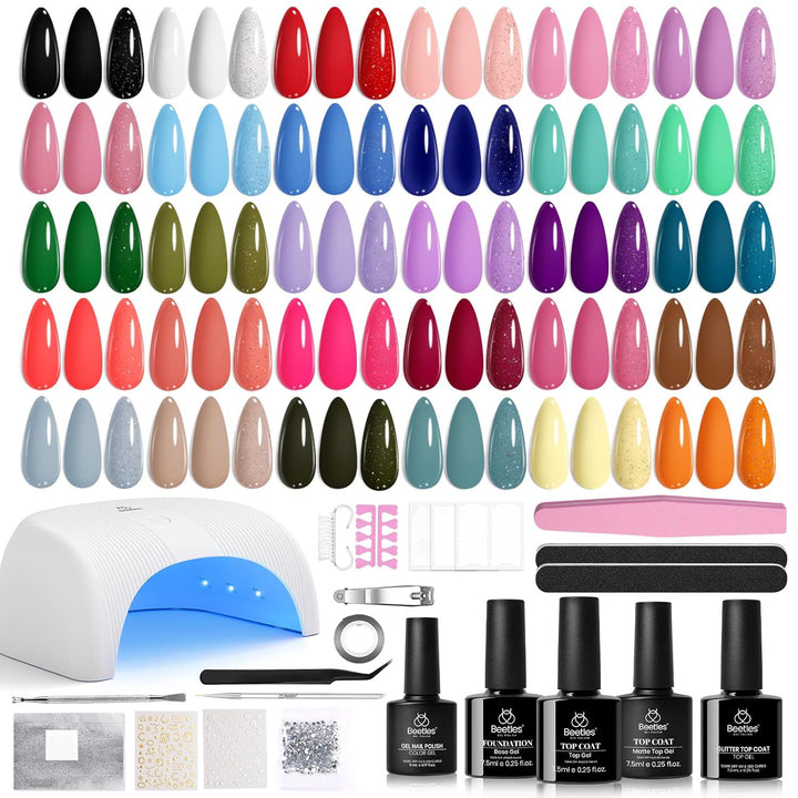 Beetles 36-Color Gel Nail Polish Set | Sparkle & Glitter | Manicure Kit for Women