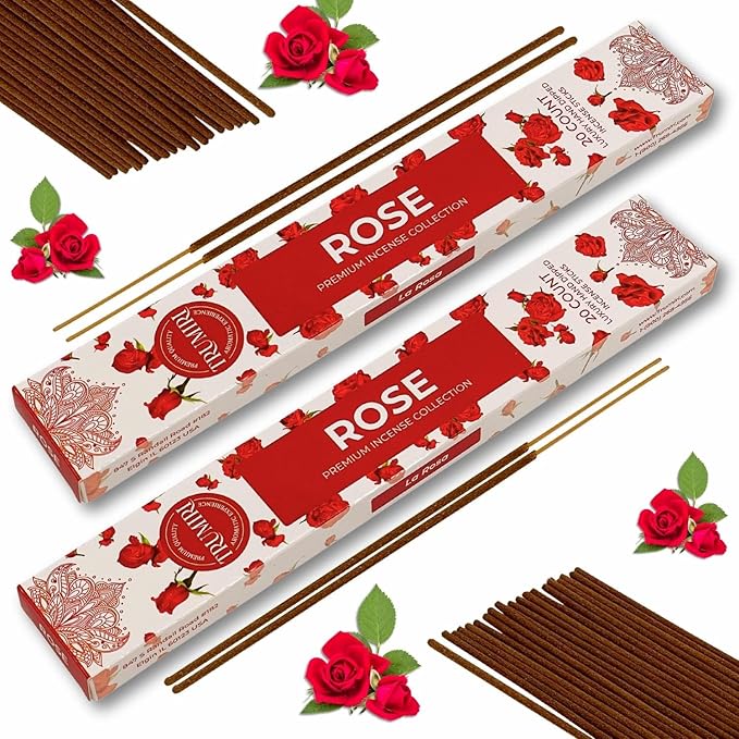 Rose Incense Sticks - Incienso de Rosas - Total 40 Insence-Sticks - Dual Pack of 20 Insense - Inciensos - Inscents - Natural Non Toxic Ingredients - Incents - Incence - Inscense - Insents