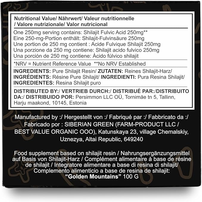 Pure Authentic Siberian Altai Golden Mountains Shilajit Resin 100g 3.53oz - Measuring Spoon – Quality & Safety Certificate in Each Box