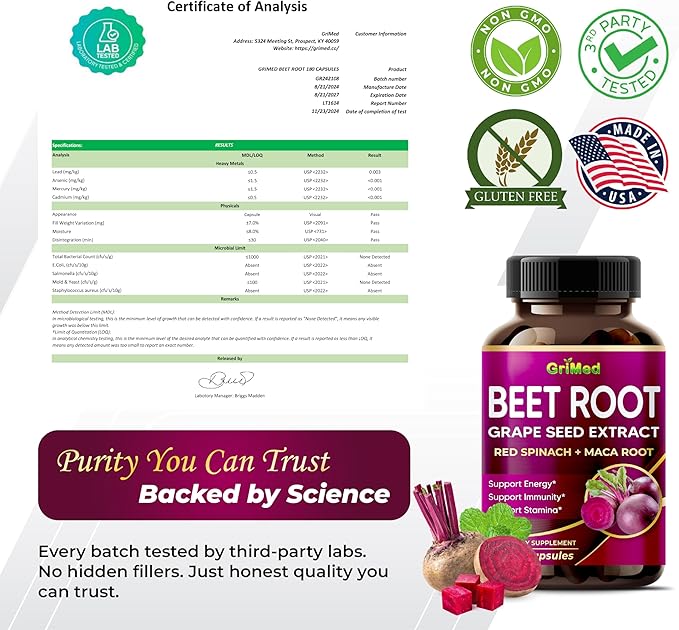 12,900mg Beet Root x12 Potency with Grape Seed Extract, Maca Root, Red Spinach, Ashwagandha - Healthy Energy Supplement for Heart Support (90 Count (Pack of 1))