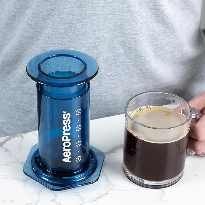 AeroPress Clear Blue Coffee Press – 3 In 1 Brew Method Combines French Press, Pourover, Espresso, Full Bodied Coffee Without Grit or Bitterness, Small Portable Coffee Maker for Camping & Travel, Blue