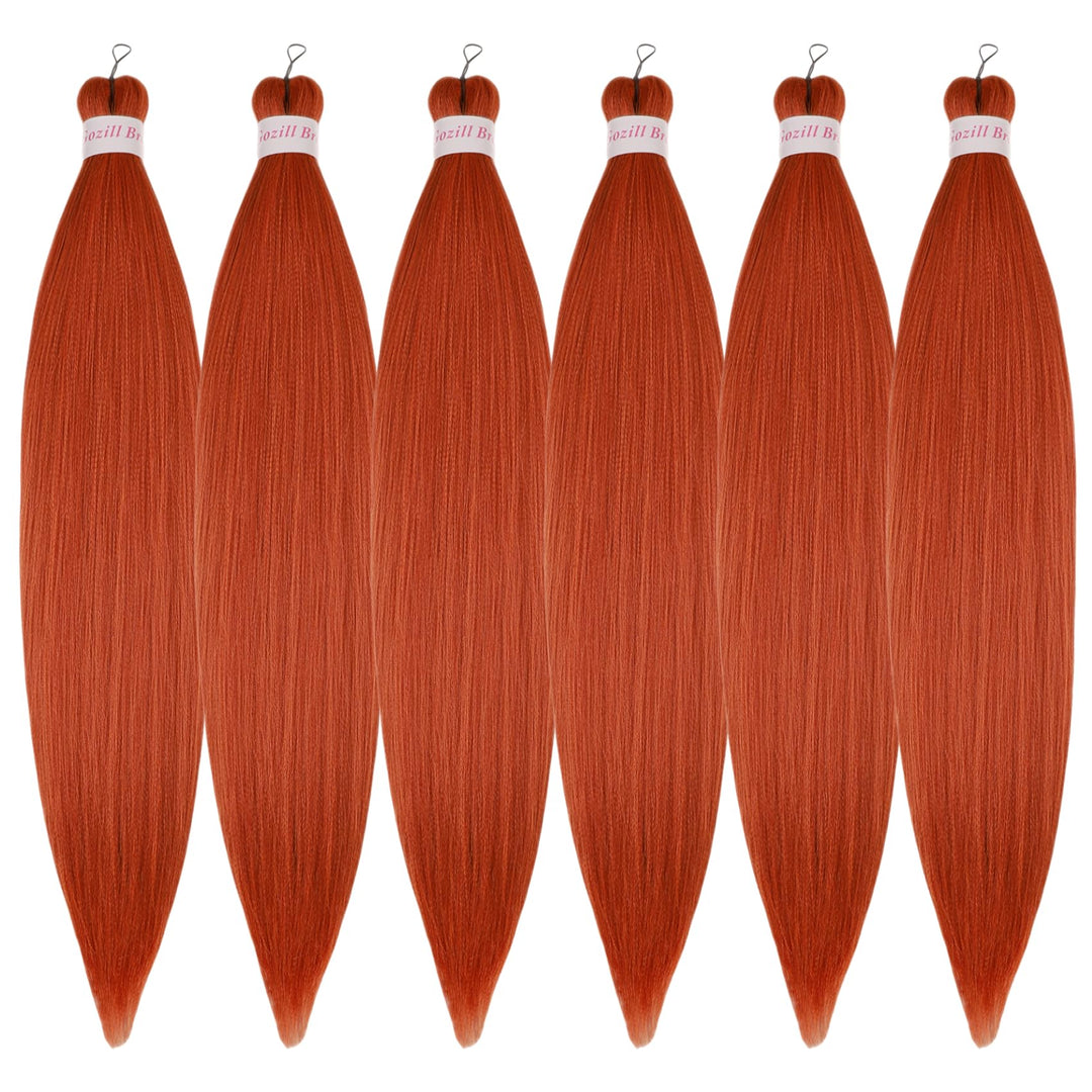 Ginger Orange Braiding Hair Pre Stretched Knotless Braiding Hair 6 Packs Synthetic Ginger Hair Extension for Braiding