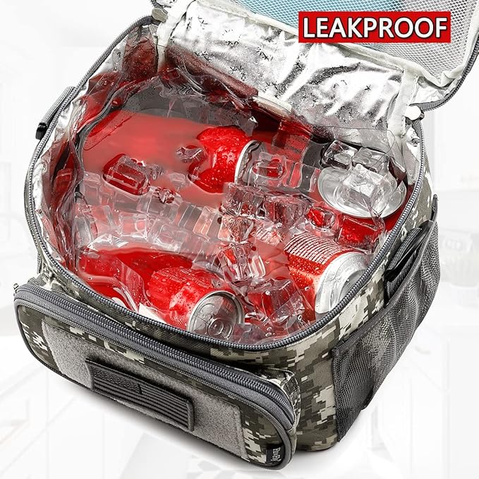 FlowFly Tactical Lunch Bag Large Insulated Lunch Box Cooler Tote for Men, Women with MOLLE/PALS Webbing (Digital#Camo, Medium)