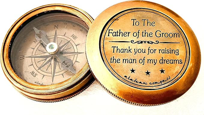 Gift for Father of Groom from Bride | 2" Engraved Compass Wedding Gift for Groom's Dad Father in Law from Daughter in Law Bride Family