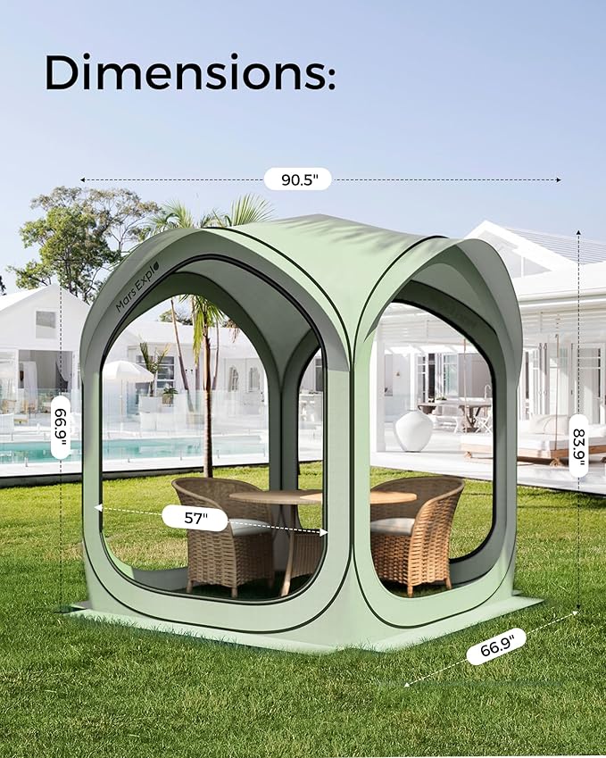 6x6 FT Pop-Up Screen House Tent, Portable Instant Screen Room Canopy with Mesh Doors and Carry Bag for Patio, Backyard, Deck, Camping, and Outdoor Activities,Bright Green