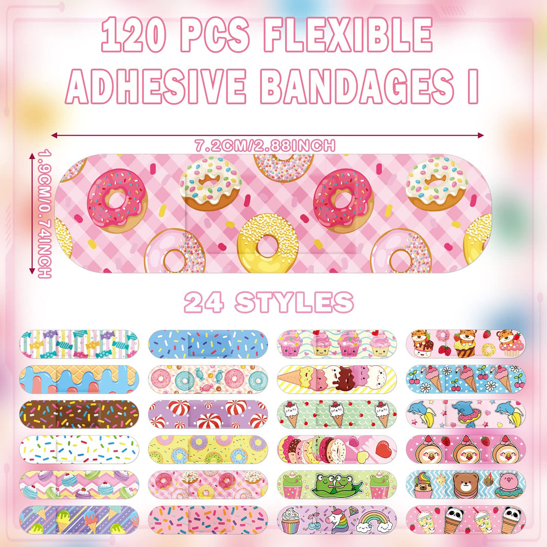 120 Pcs 20 Styles Kids Bandages Bulk Cute Cartoon Flexible Bandages Waterproof Breathable Bandages Strip Protect Cuts and Scrapes for Girls Boys Children Toddlers (Vibrant Style)