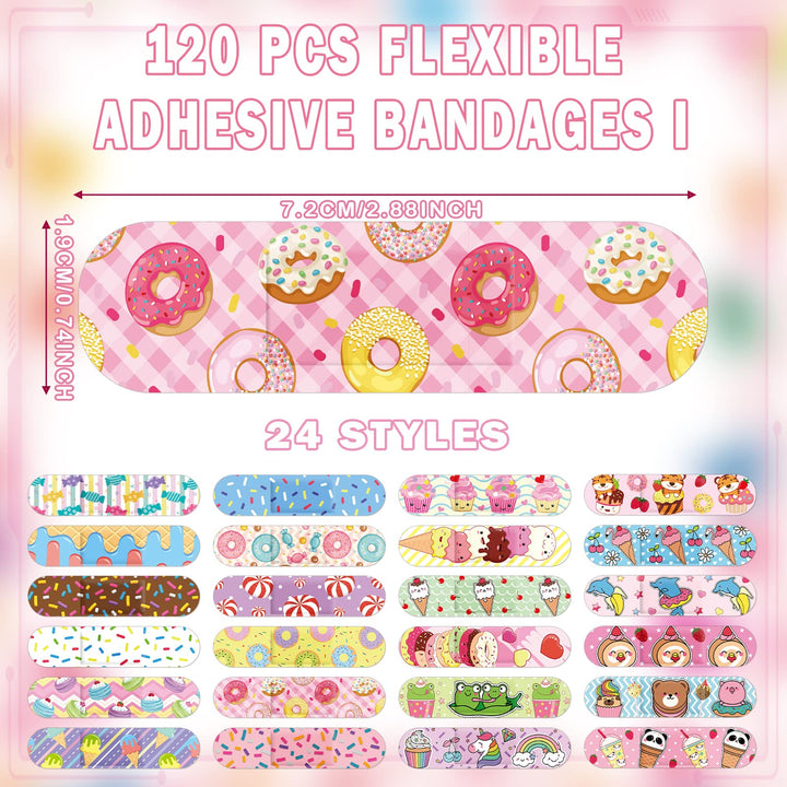 120 Pcs 20 Styles Kids Bandages Bulk Cute Cartoon Flexible Bandages Waterproof Breathable Bandages Strip Protect Cuts and Scrapes for Girls Boys Children Toddlers (Vibrant Style)