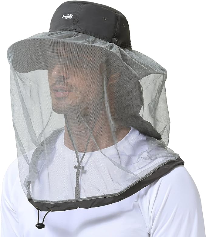 BASSDASH UPF 50+ Mosquito Sun Hat with Hidden Head Net and Neck Flap for Men Women Outdoor Fishing Hiking Camping FH16