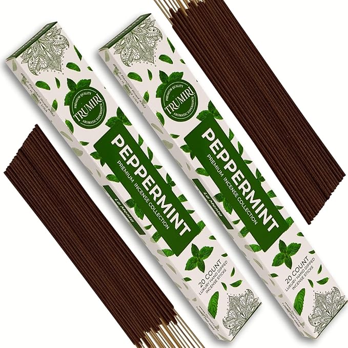 Peppermint Incense Sticks - Total 40 Insence-Sticks - Dual Pack of 20 Insense - Inciensos - Inscents - Natural Non Toxic Ingredients - Incents - Incence - Inscense - Insents