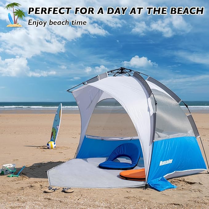 Beach Tent Pop Up Shade, Instant Beach Tents Sun Shelter with UPF 50+ UV Protection, Lightweight & Easy Setup Tent 2-6 Person