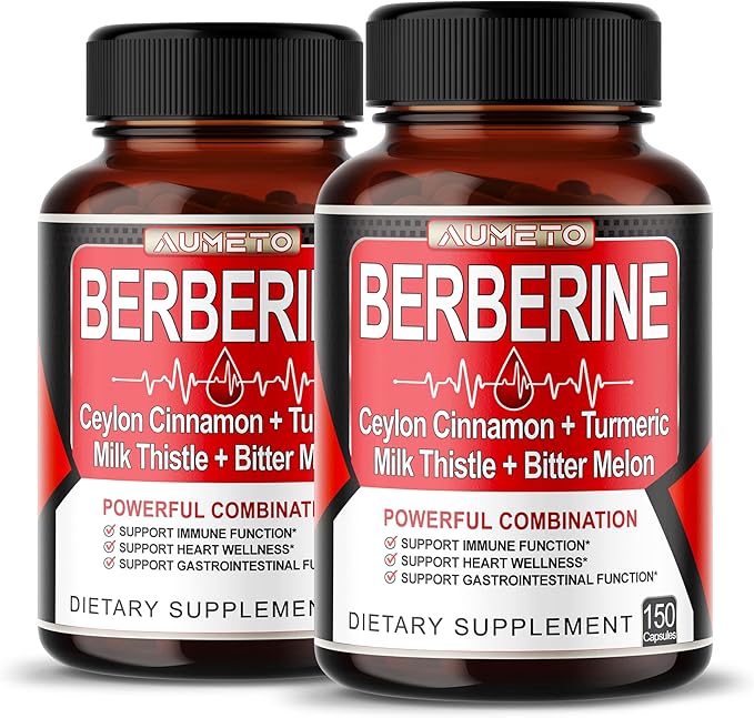 8 in 1 Berberine Supplement - Per Capsule Provides - Support Digestion, Immunity - with Ceylon Cinnamon, Milk Thistle, Turmeric, Bitter Melon
