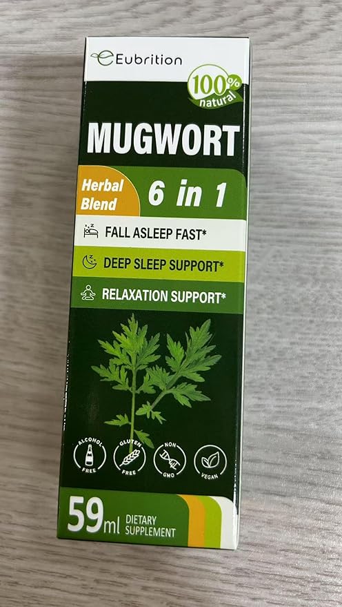 Mugwort Herb Liquid Drops for Sleep Support, Mugwort Leaves(Artemisia vulgaris) All in 1 Formula for Relaxation Support, Herbal Supplement with Valerian Chamomile Tulsi Lavender Extract.2oz