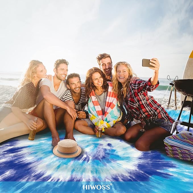 Beach Blanket Waterproof Sandproof Oversized 95”x 80”,Sand Free Beach Mat with Corner Pockets,Portable Mesh Bag for Beach Festival,Picnic,Travel and Outdoor Camping (Blue)