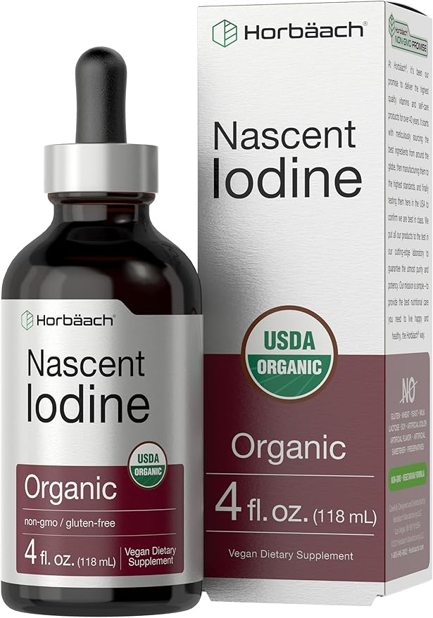 Horbäach Nascent Iodine | 325mcg | 4oz | Organic Liquid Supplement | Vegan, Non-GMO & Gluten Free Vitamin