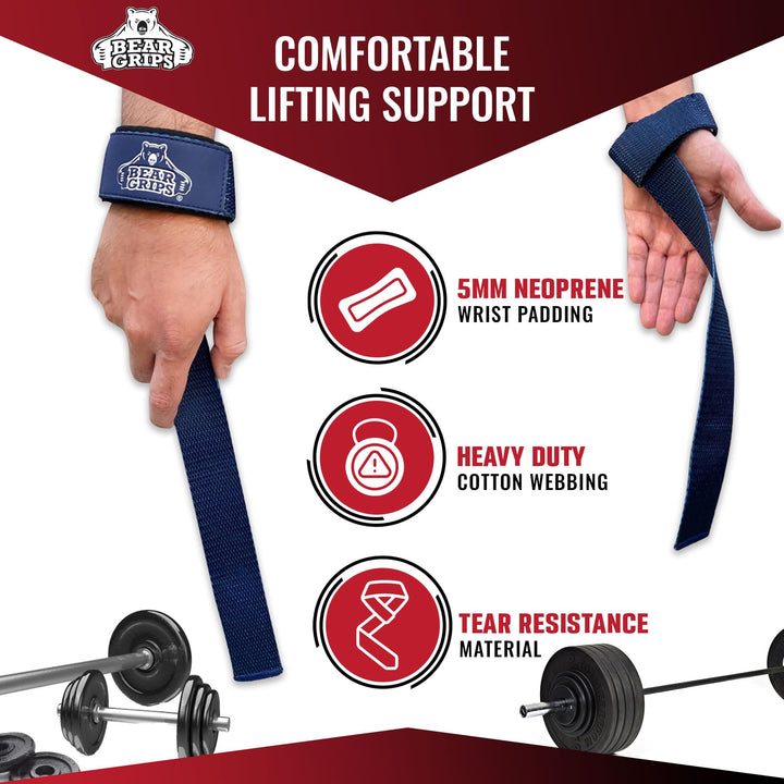 Bear Grips Lifting Straps Gym, Wrist Straps for Weightlifting, Gym Straps, Weightlifting Straps, Deadlift Straps, Weight Lifting Straps for Men, Weight Straps Lifting Women, 2 Lifting Strap Navy Blue