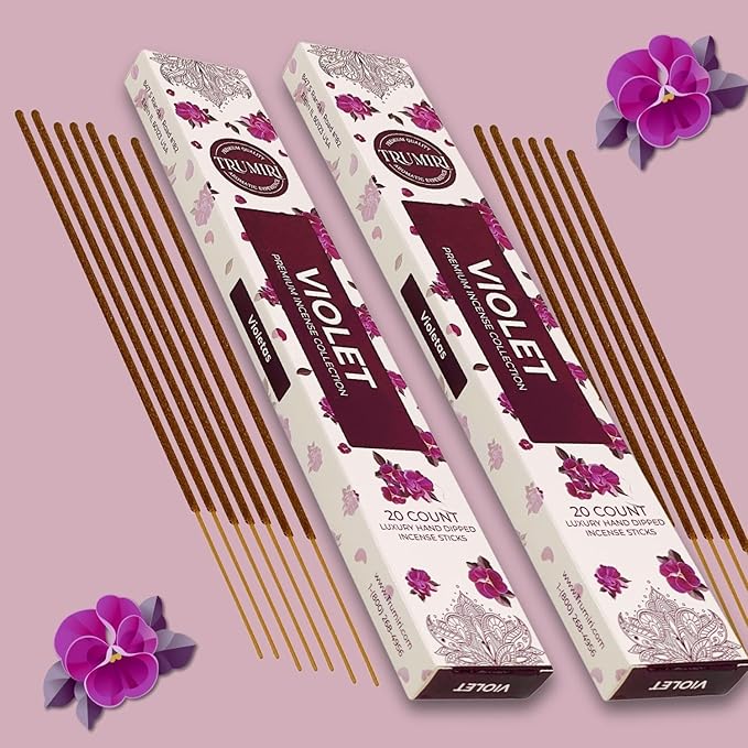 Violet Incense Sticks - Total 40 Insence-Sticks - Dual Pack of 20 Insense - Inciensos - Inscents - Natural Non Toxic Ingredients - Incents - Incence - Inscense - Insents