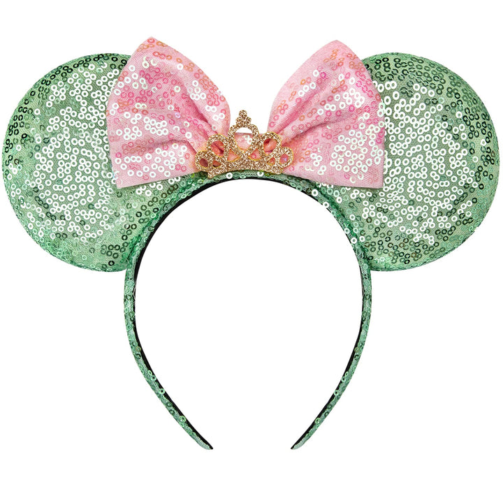 RAZKO Minnie Ears Headband, Sequin Mickey Mouse Ears for Women Girls Hair Accessories (Green Crown L)