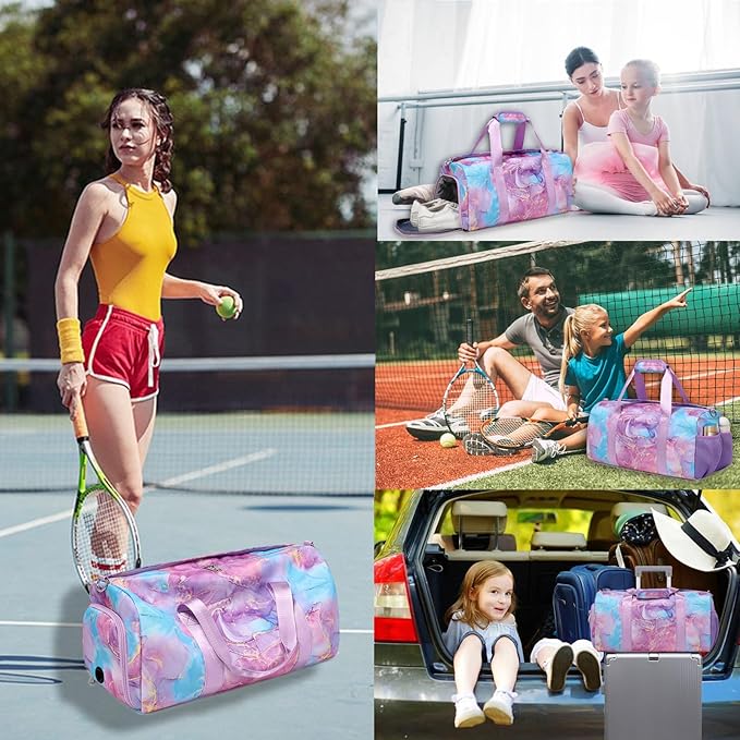 Gym Bag Sports Duffle Bag Dance Bag Ballet Bag with Separate Dry Wet Pocket and Shoes Compartment Weekender Overnight Bag Travel Foldable Bag for Girls Teen Women(Purple)