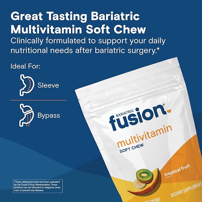 Bariatric Fusion Bariatric Multivitamin Soft Chew | Tropical Fruit Flavor | Chewy for Post Bariatric Surgery Patients Including Gastric Bypass and Sleeve Gastrectomy | 60 Count | 1 Month Supply