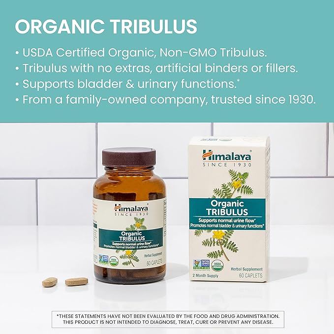 Himalaya Organic Tribulus Terrestris, Herbal Supplement for Urinary Support and Flow, Bladder Function, Prostate Support, Stamina, Male Energy, Non-GMO, USDA Organic, Vegan, 688 mg, 60 Caplets