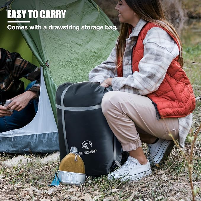 REDCAMP Flannel Sleeping Bag for Adults, Comfortable Cotton Sleeping Bags for Camping with Detachable Hood, Red/Grey/Blue