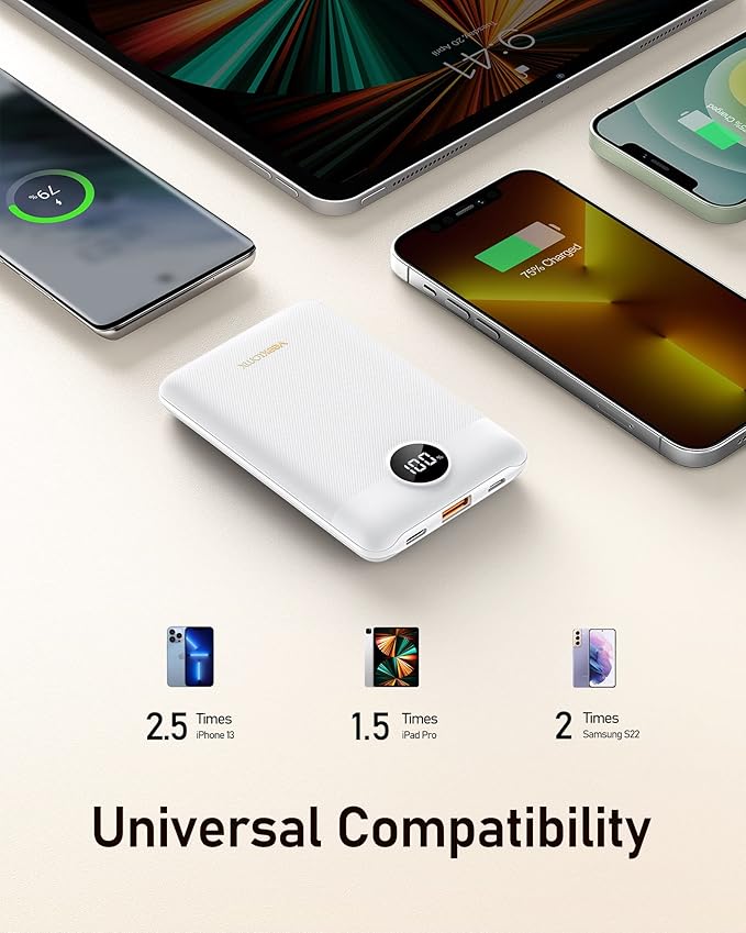 VEEKTOMX Mini Power Bank 10000mAh, 22.5W Fast Charging Small Portable Charger with PD 3.0 & QC 3.0,USB C Slim Compact iPhone Charger, Dual Output Compatible with iPhone, Samsung,Travel Must Haves