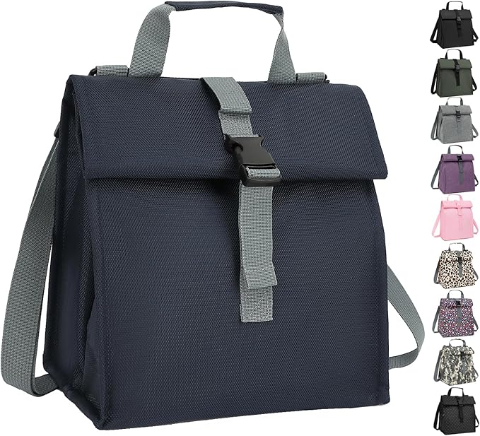 Insulated Lunch Bag for Men/Women,Roll top Reusable Lunch Box with Adjustable Shoulder Strap,Thermal Lunch Cooler Tote Container for Adults Work Office Picnic,Cyan