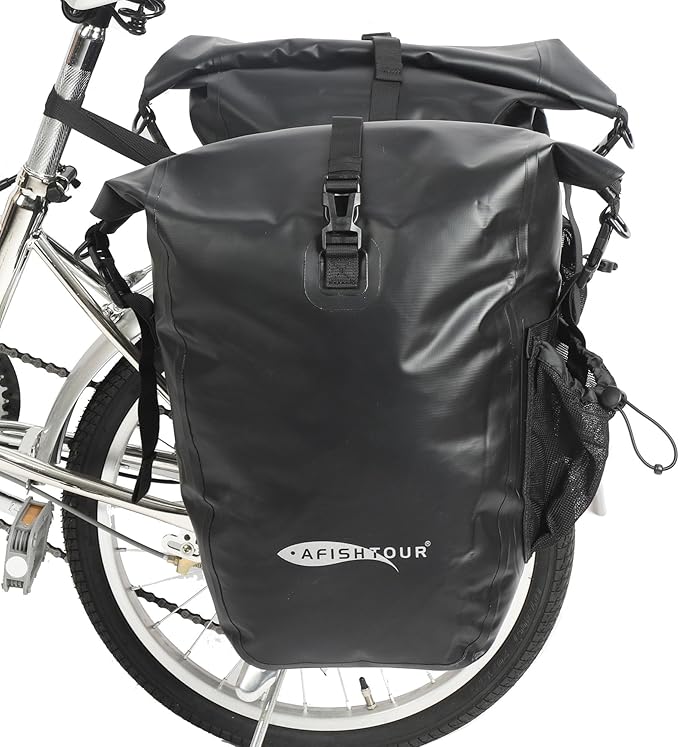 Waterproof Bike Panniers - 50L Saddle Bags for Bicycles Rear Rack - Bike Bag for Grocery, Laptop (Black, 1 Pair)