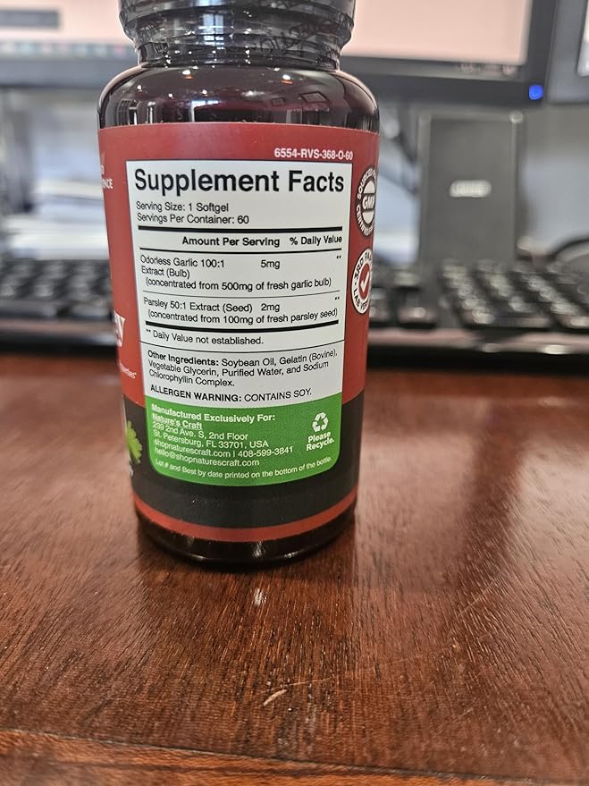 Concentrated Odorless Garlic Softgels - Parsley Extract & Aged Garlic Supplements - Parsley Softgels for Gut Support - 60 Ct