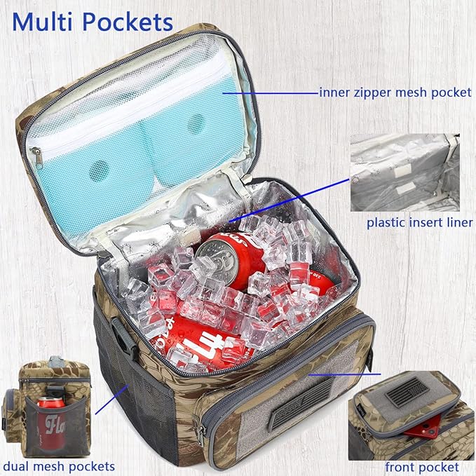 FlowFly Lunch Bag, Insulated Cooler, Thermal Lunch Box Tote with MOLLE/PALS Webbing, Adjustable Padded Shoulder Strap, for Tactical Men Women Adults and Boys Girls Kids (Camo#3, Medium)