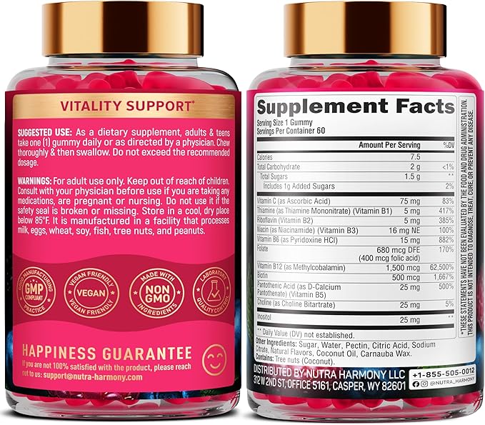 Vitamin B-Complex Gummies for Women & Men - Vitamin B12, B1, B2, B3, B5, B6, B7 & B9 - B Complex with Vitamin C & Choline - Energy, Brain & Mood - Natural Berry Flavor, Vegan - 60 Gummies for 2 Months