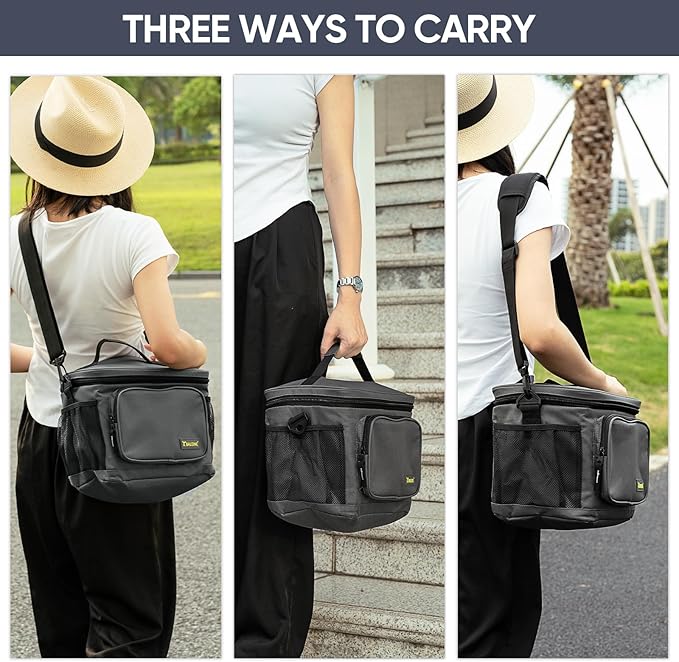 BALEINE Insulated Lunch Bag for Men Women, 15 Can Leakproof Cooler Bag with Adjustable Shoulder Strap for Work Picnic, Lunch Box for Women Men (Medium, Black)