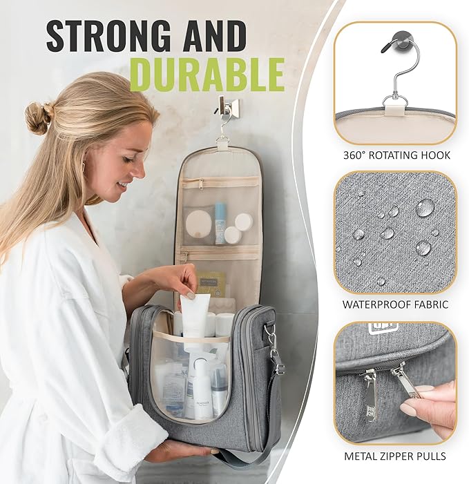 BOACAY Extra Large Hanging Travel Toiletry Bag for Women and Men, Makeup Bag, Bathroom & Shower Organizer Kit for Accessories, Cosmetics, Essentials