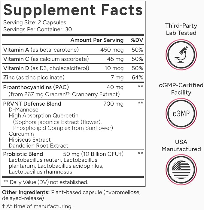 40mg PAC Plus D-Mannose and Probiotics | Most Powerful Cranberry Supplement for Urinary Tract Health | Cranberry Pills for Women & Men | High Potency Defense & Cleansing Support | 60 Capsules