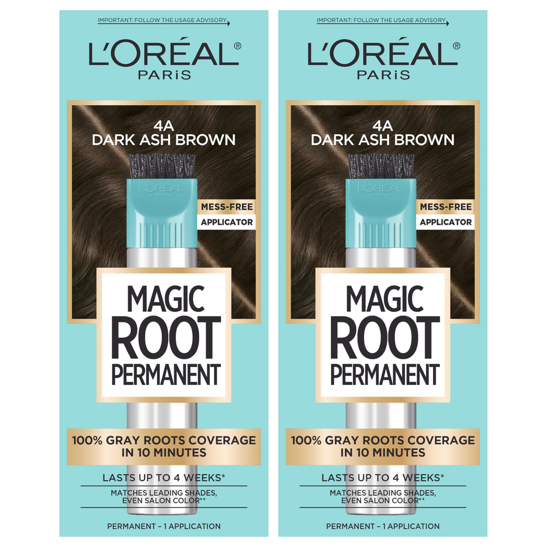 L’Oréal Paris Magic Root Permanent Hair Color, 10 Minute Hair Dye Kit to Rescue Roots with 100% Gray Hair Coverage, 4A Dark Ash Brown, 2 Pack (Packaging May Vary)