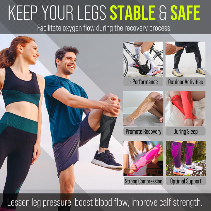 BLITZU Calf Compression Sleeves for Men and Women. Footless Compression Socks Support for Varicose Vein, Nursing, Running. Leg Sleeve Brace for Shin Splints, Pain Relief & Reduces Swelling Purple S-M