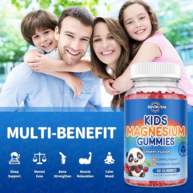 Magnesium Gummies for Kids, Magnesium Citrate Supplement for Adults & Kids, Calm Magnesium Gummies Support Sleep, Bone & Muscle Health, Nerve Relaxation, 60 Cherry Gummies